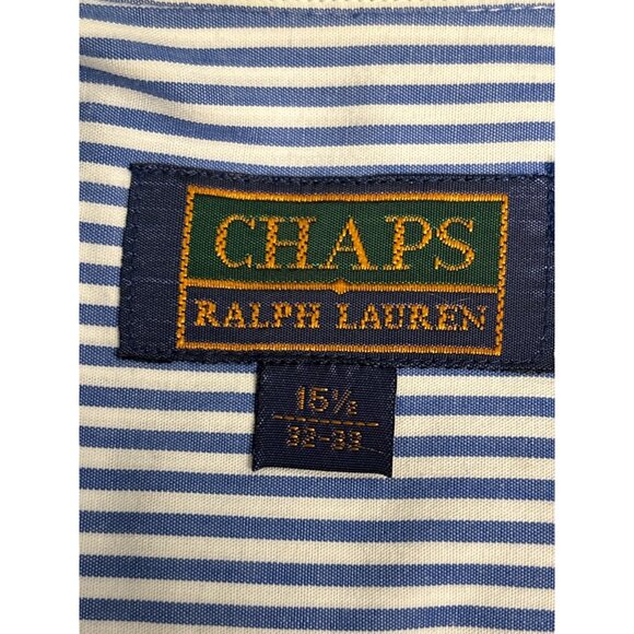 Chaps Ralph Lauren Mens Blue & White Striped Button-Down Shirt 15.5 32/33 100% C - Picture 3 of 6